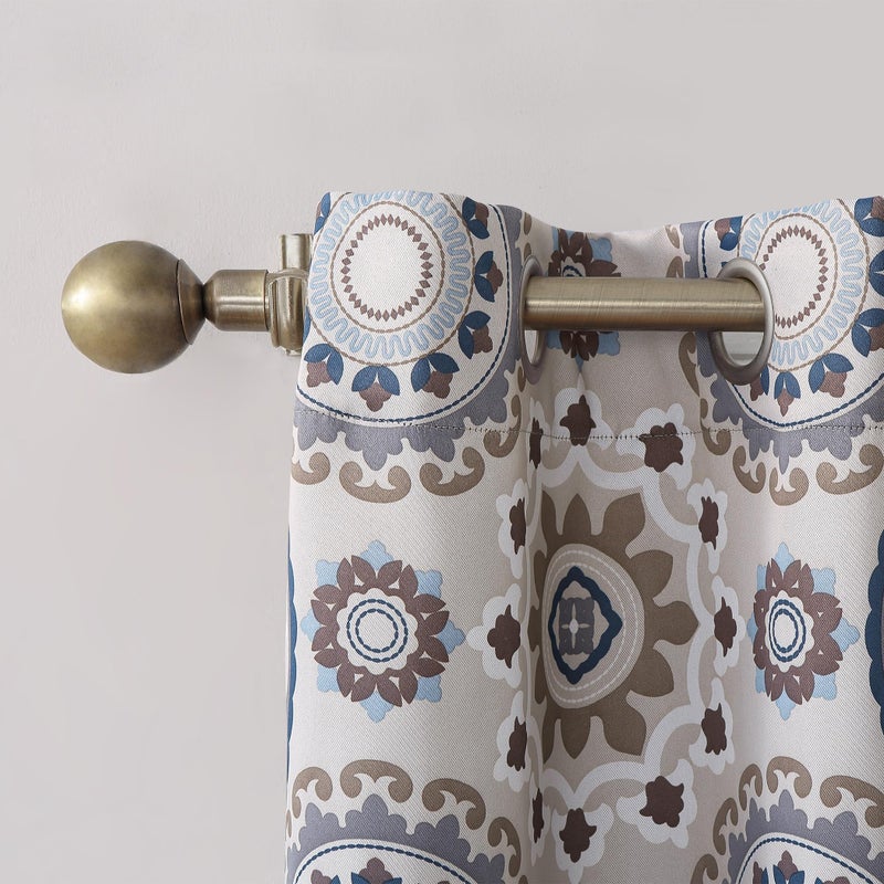 Sun Zero Nepal Global Medallion Print Blackout Grommet Curtain Panel, 40" x 84", Linen - Image 2